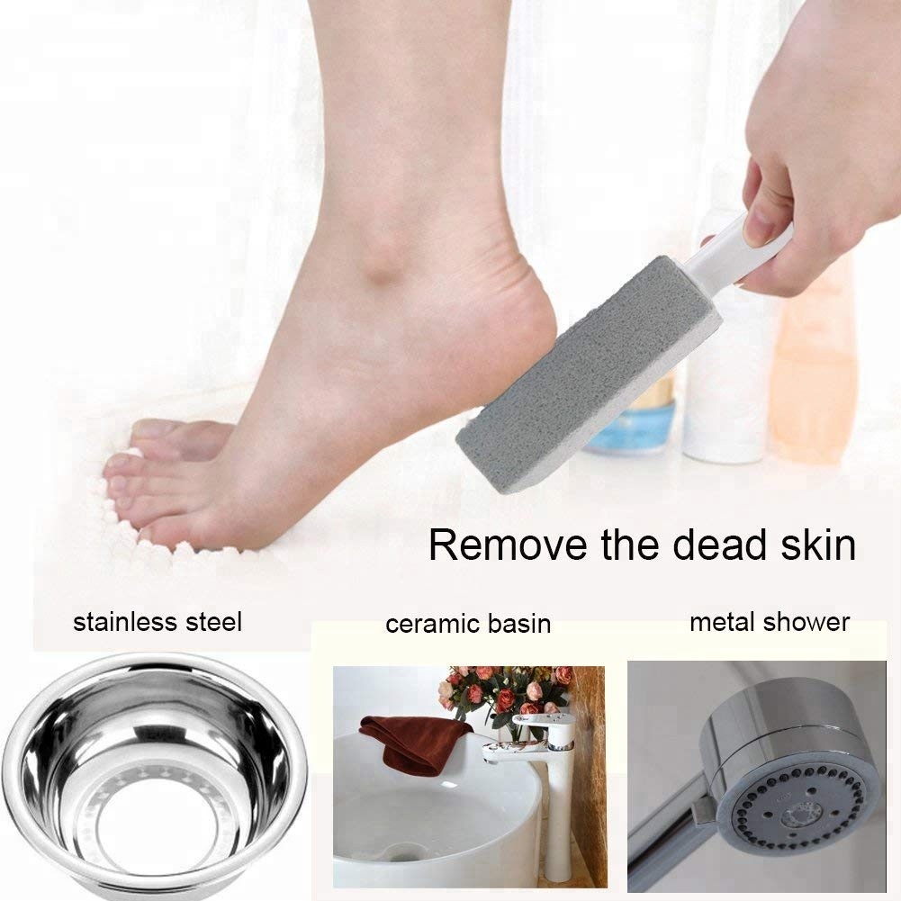 Toilet Pumice Stone with Handle Brush Stick for Cleaning Bath Bowl Stain Remover Glass Porcelain Pool Tile Foot Hard Skin 