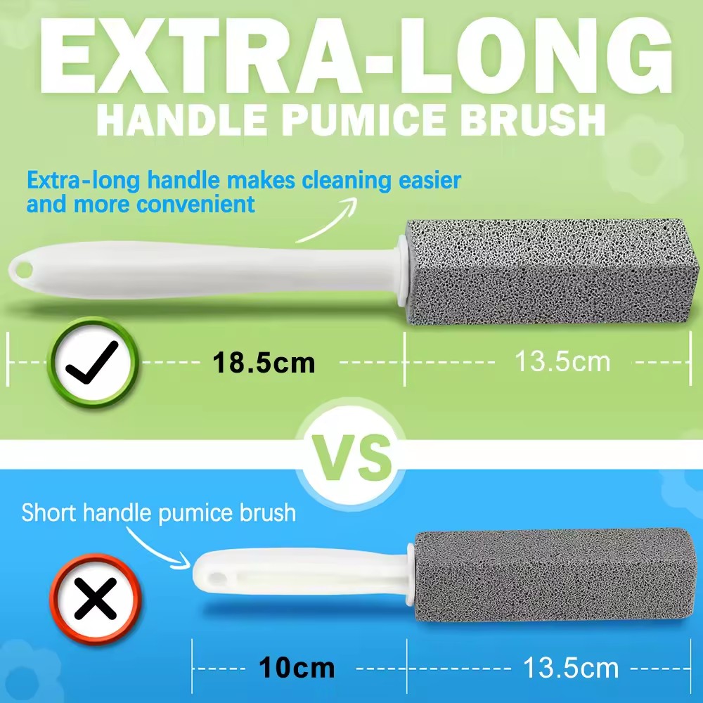 Replaceable Pumice Stone Brush Toilet Clean Brush Tool with Extra Long Handle For Cleaning
